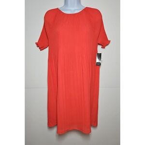Premise Women's Coral Micropleated Short Sleeve Shift Dress Size Large NWT